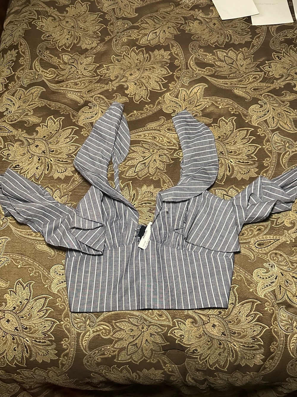 Blue Life Blue and White Striped Off-Shoulder Crop Top